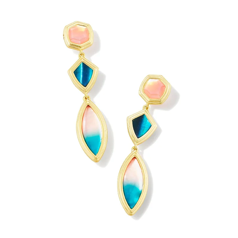 Wide hoop earrings-Kendra Scott | Monica Gold Linear Earrings in Teal Mix