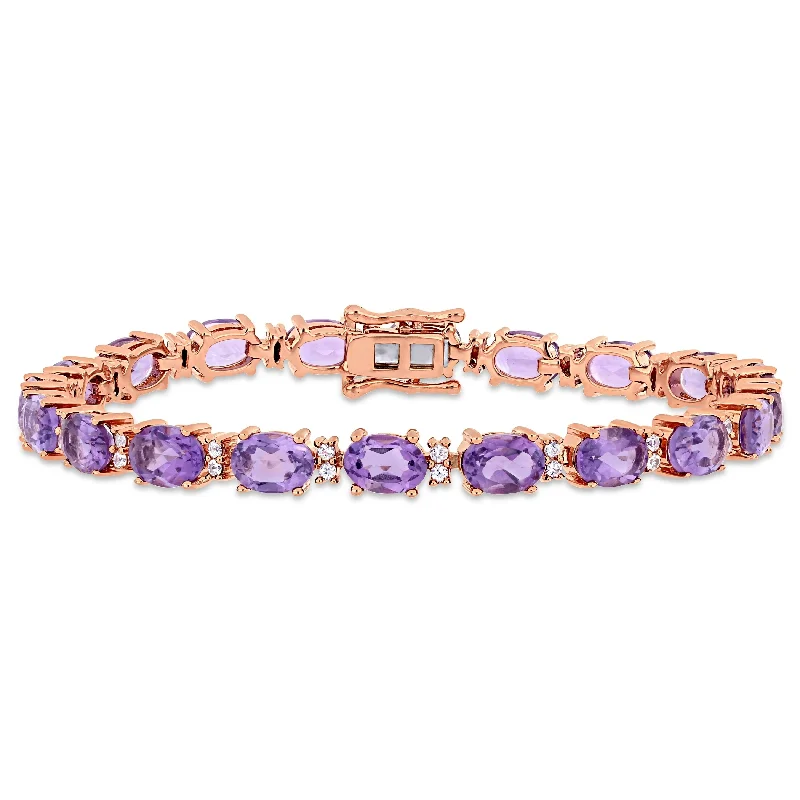 Tri-tone bangles-14 1/10ct TGW Amethyst White Sapphire Tennis Bracelet in Rose Plated Sterling Silver by Miadora