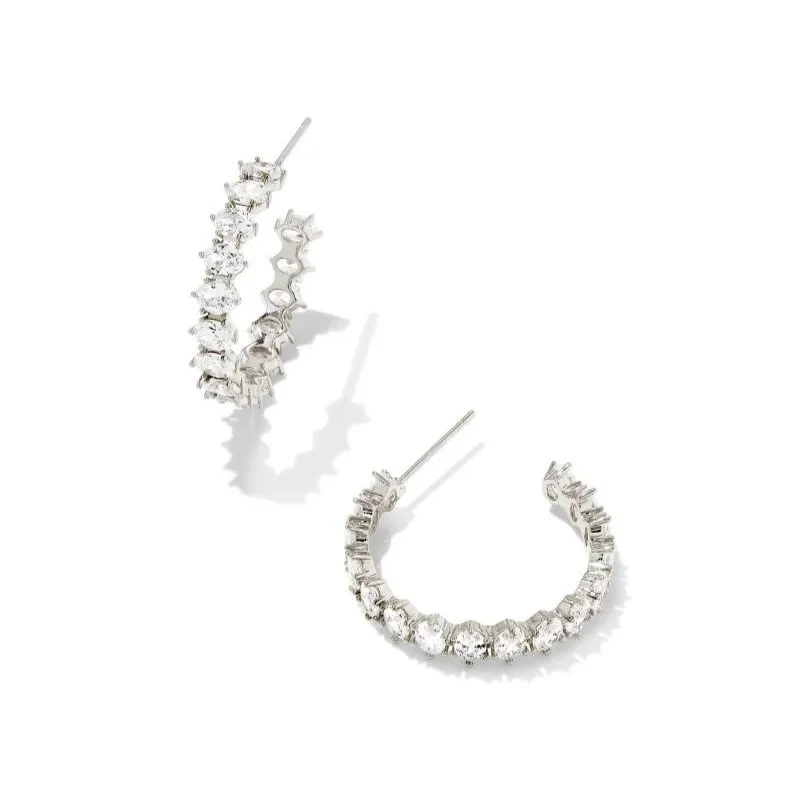 Pure star earrings-Kendra Scott | Cailin Silver Crystal Hoop Earrings in White Crystal