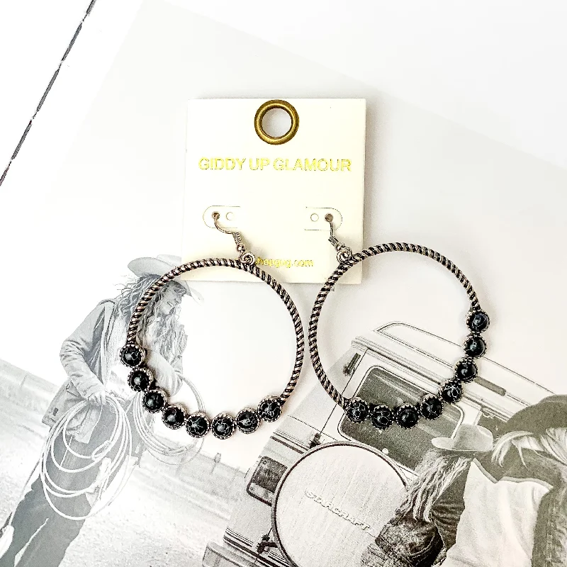 Ripple drop earrings-Forever Twisted Hoop Earrings with Stones in Black