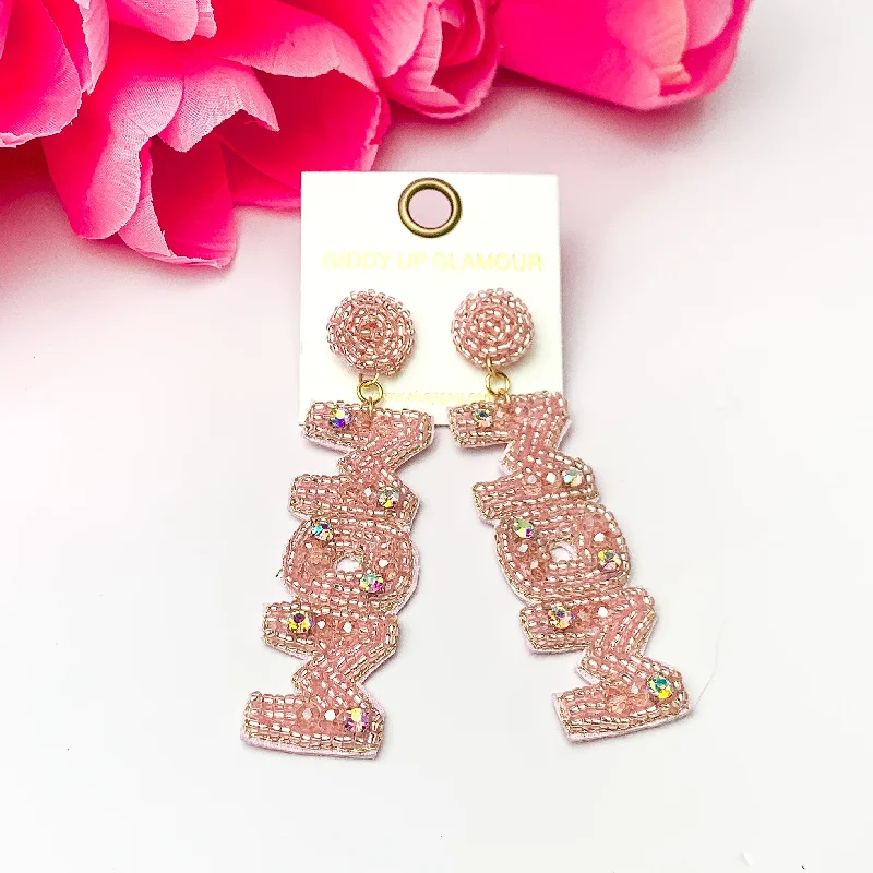 Silk cord earrings-Beaded Mom Drop Earring with AB crystals in Rose Gold