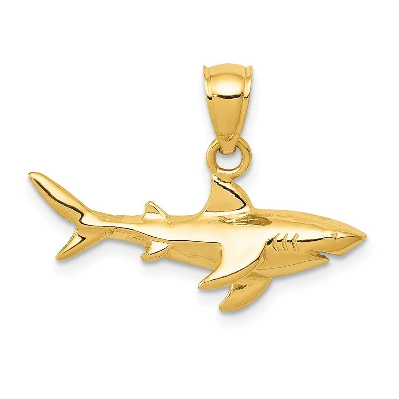 Soft thread necklaces-Curata 14k Yellow Gold 18" Solid Polished Open back Shark Pendant Necklace