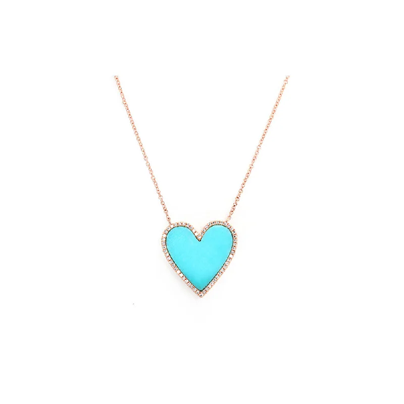 Galaxy sign necklaces-14k rose gold diamond pave and turquoise heart necklace