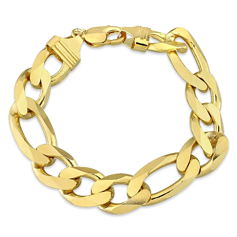 Sleek design bangles-Miadora 18kt Yellow Gold Plated Sterling Silver Figaro Men's Bracelet