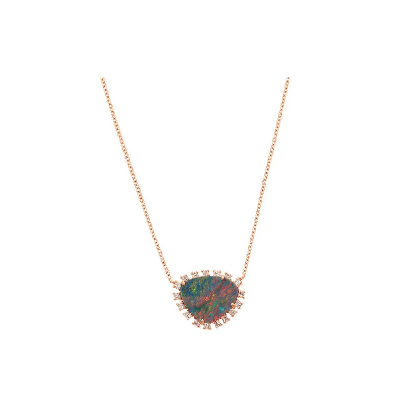 Round pendant necklaces-14K Rose Gold Diamond Pave & Opal Mini Slice Necklace