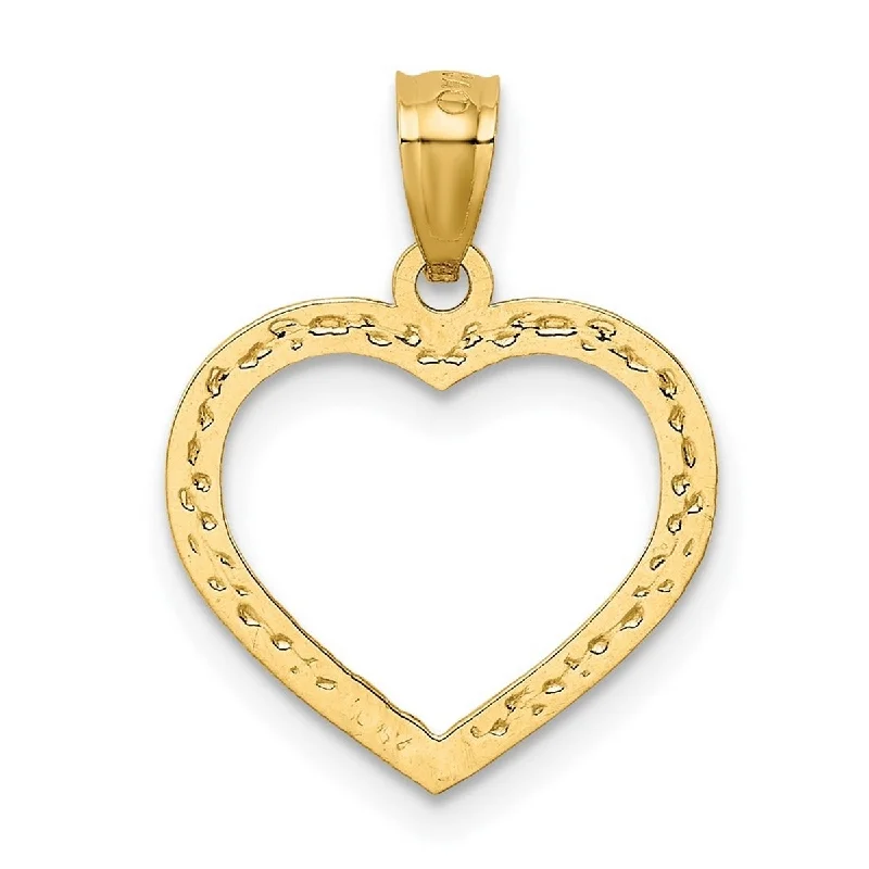 Coiled cord necklaces-Curata 14k Yellow Gold 18" Polished Sparkle-Cut Nugget Heart Pendant Necklace - 15x20.7mm