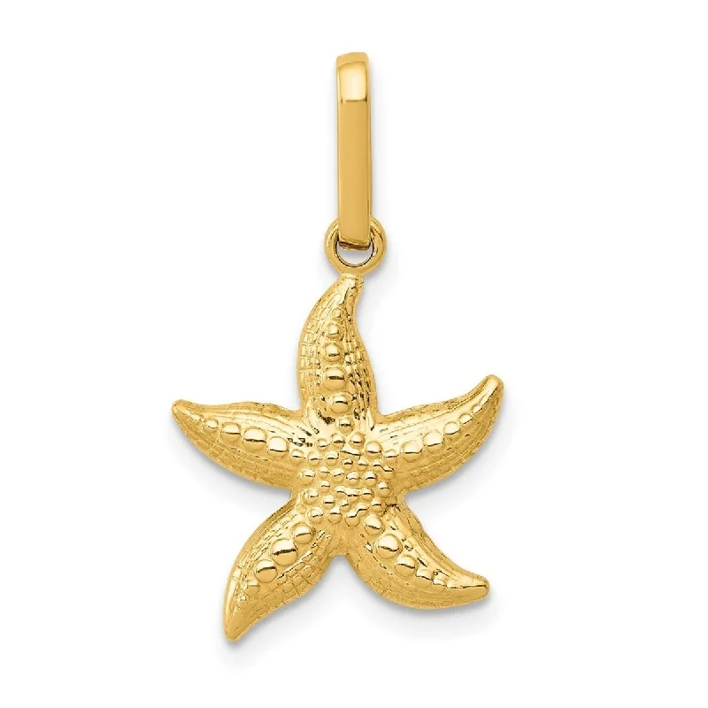 Layered link necklaces-Curata 14k Yellow Gold 18" Textured Hollow StarFish Pendant Necklace