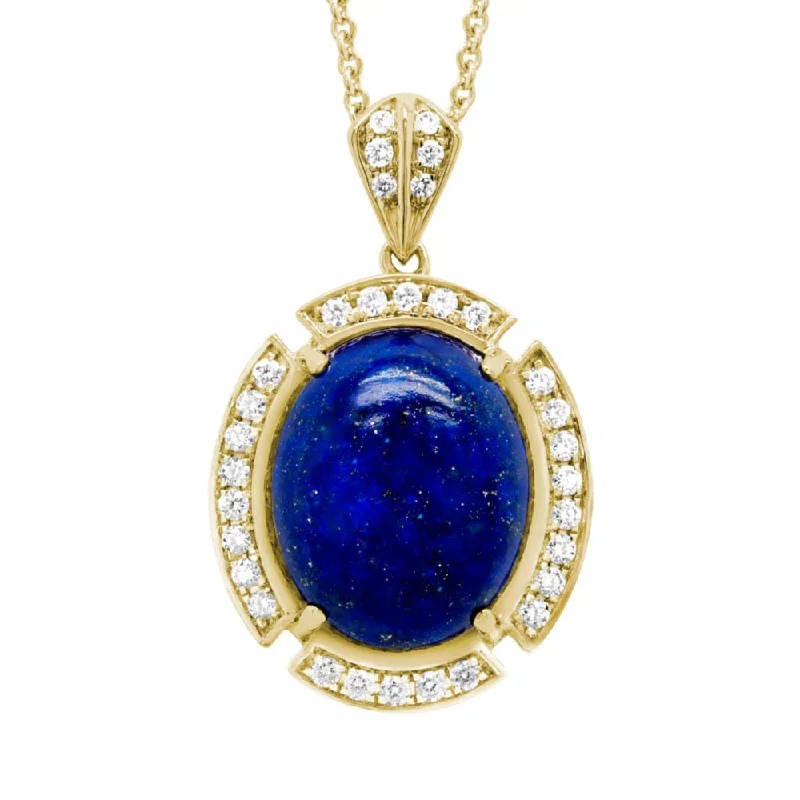 Galaxy sign necklaces-14k Cabochon Lapis Pendant Necklace