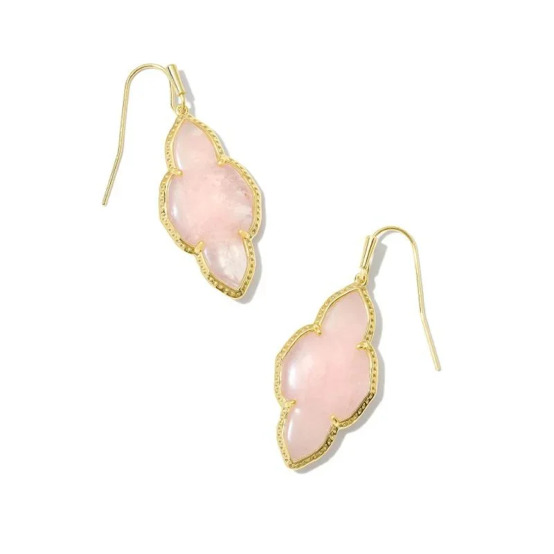 Light clay earrings-Kendra Scott | Abbie Gold Drop Earrings in Rose Quartz