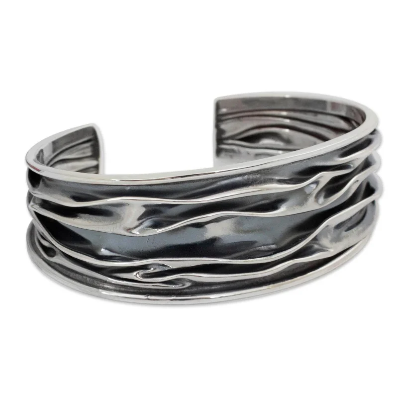 Aged bronze bangles-Sterling Silver River Oxidized Finish Cuff Bracelet