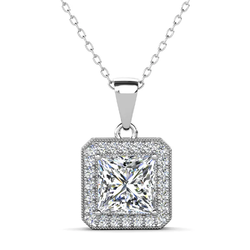 Tilted design necklaces-Ivy 18k White Gold Plated Pendant Necklace with Simulated Diamond Crystal