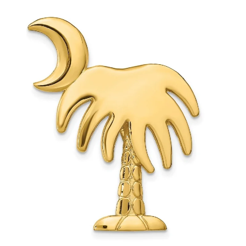 Crystal-twisted necklaces-Curata 14k Yellow Gold Charleston Palm Tree With Celestial Moon Slide Pendant Necklace (27mm x 35mm)