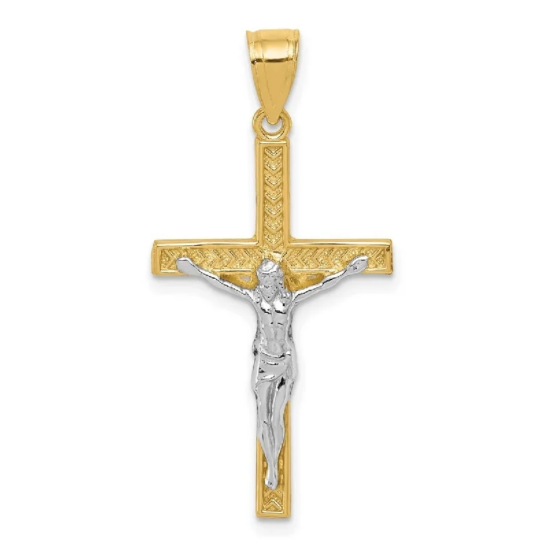 Lapis stone necklaces-Curata 10k Yellow Gold and Rhodium 18" Textured Crucifix Pendant Necklace