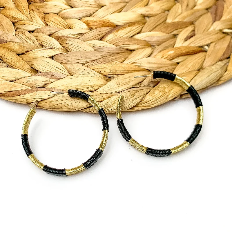 Moon charm earrings-Game Day Glam Colored Hoop Earrings in Black and Gold