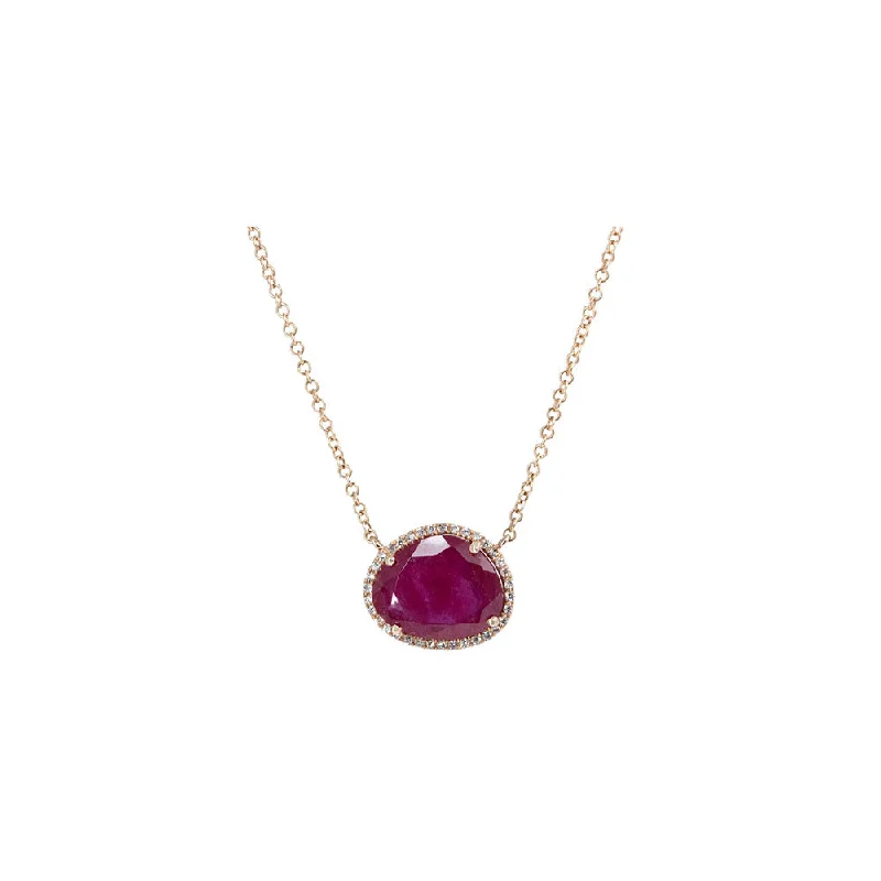 Spinel necklaces-14KT Rose Gold Diamond Pave and Ruby Slice Necklace