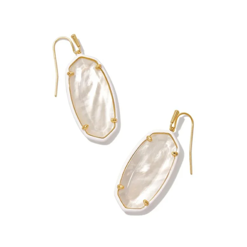 Pure crystal earrings-Kendra Scott | Elle Gold Enamel Framed Drop Earrings in Ivory Mix