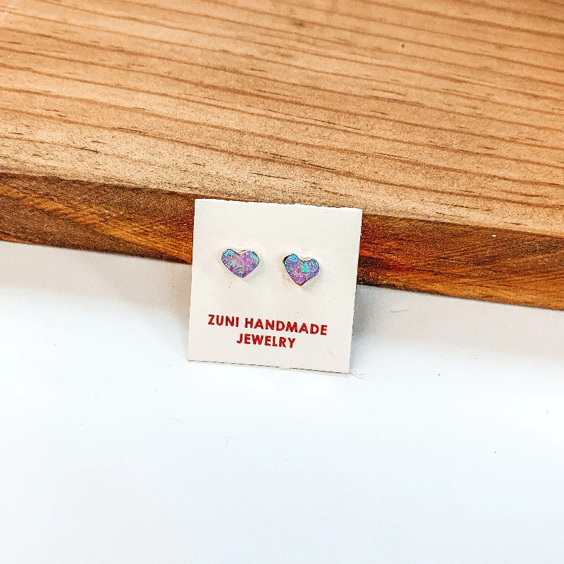 Wide tier earrings-Angie Rosetta | Zuni Handmade Sterling Silver Heart Stud Earrings in Purple Opal