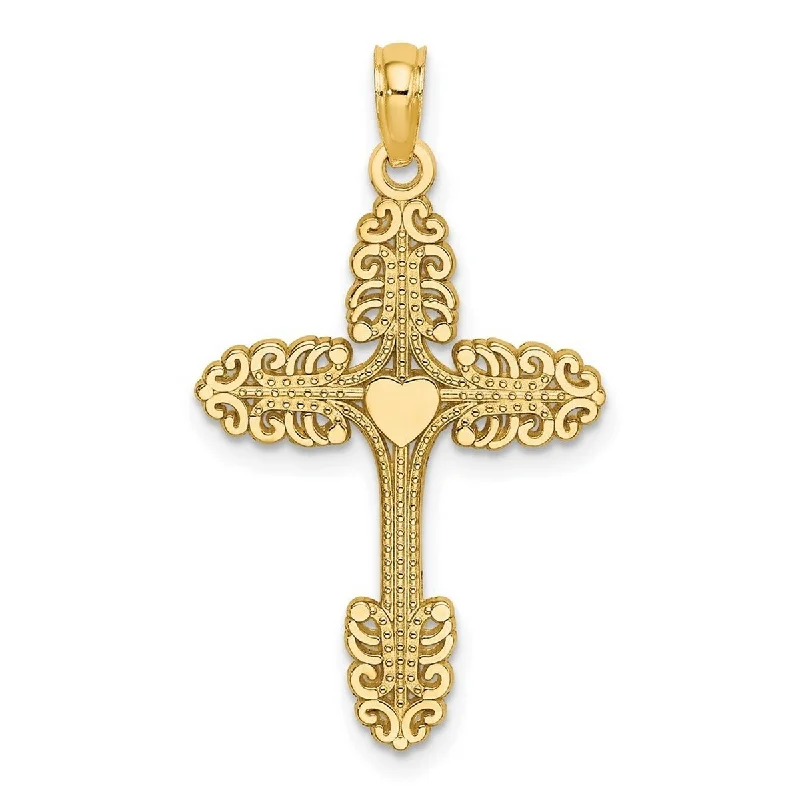 Crystal-twisted necklaces-Curata 14k Yellow Gold Scallop Tipped Textured Cross Pendant Necklace 18mmx 25mm