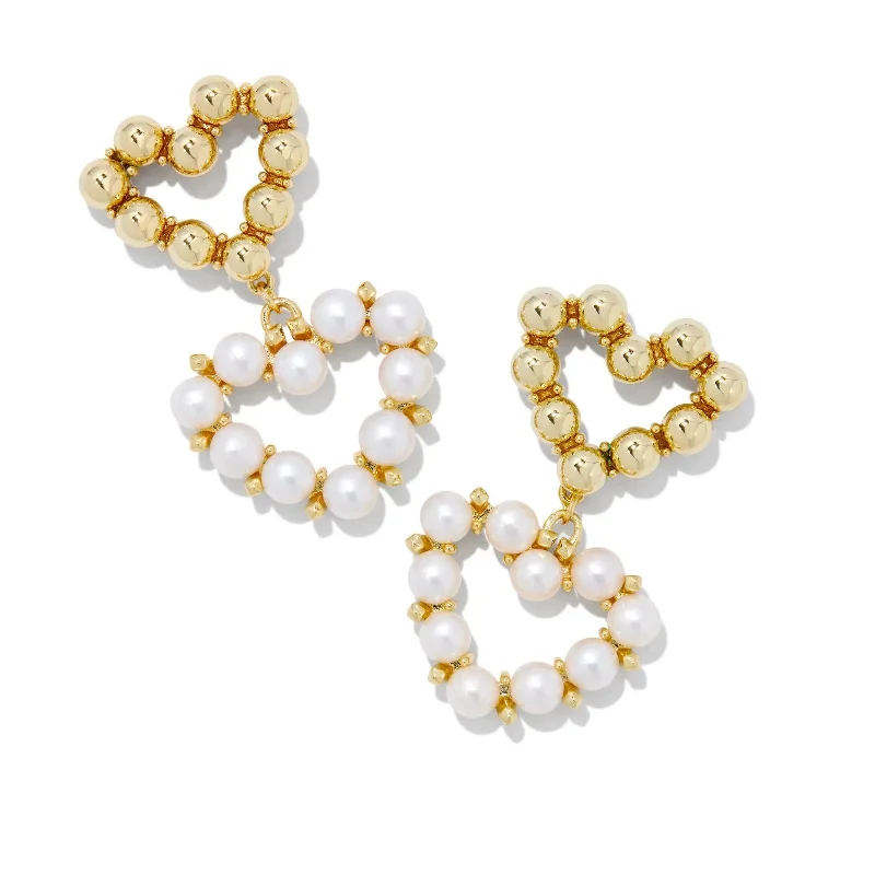 Square stud earrings-Kendra Scott | Ashton Gold Heart Drop Earrings in White Pearl