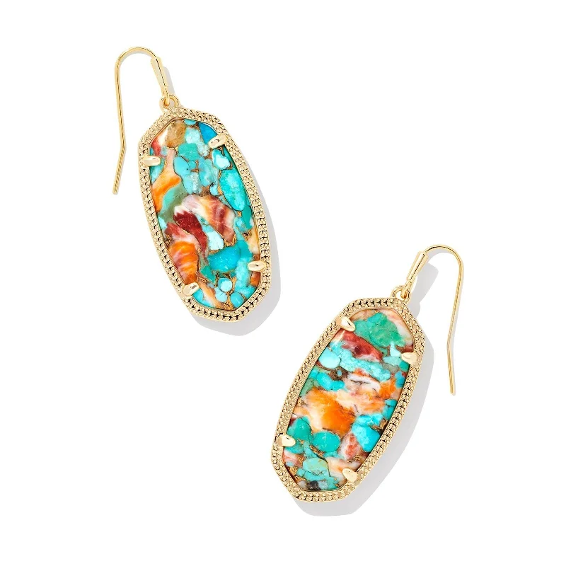 Vine pattern earrings-Kendra Scott | Elle Gold Drop Earrings in Bronze Veined Turquoise Magnesite Red Oyster