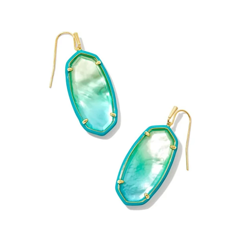 Vibrant enamel earrings-Kendra Scott | Elle Gold Enamel Framed Drop Earrings in Sea Green Chrysocolla