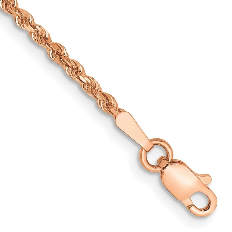 Fused metal bangles-Curata 14k Rose Gold 1.75mm Sparkle Cut Rope With Lobster Clasp Chain Bracelet