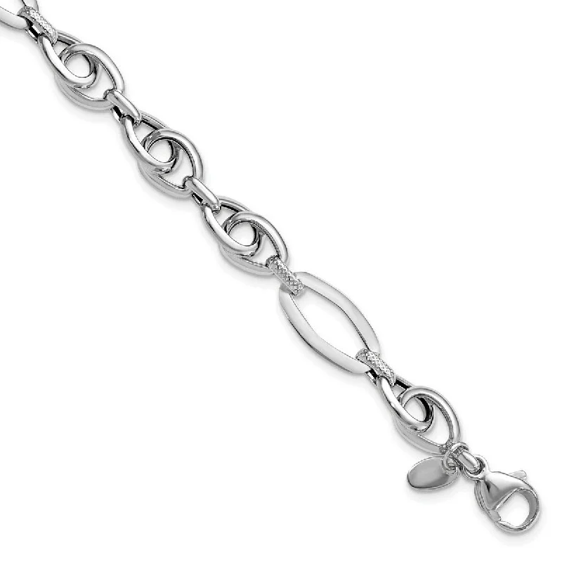 Moon theme bangles-Curata 14k White Gold Polished Textured Fancy Link Bracelet 7.75 Inch