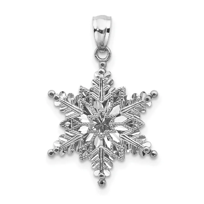 Alloy metal necklaces-Curata 14k White Gold 18" 16mm Textured 2 Level Snowflake Necklace