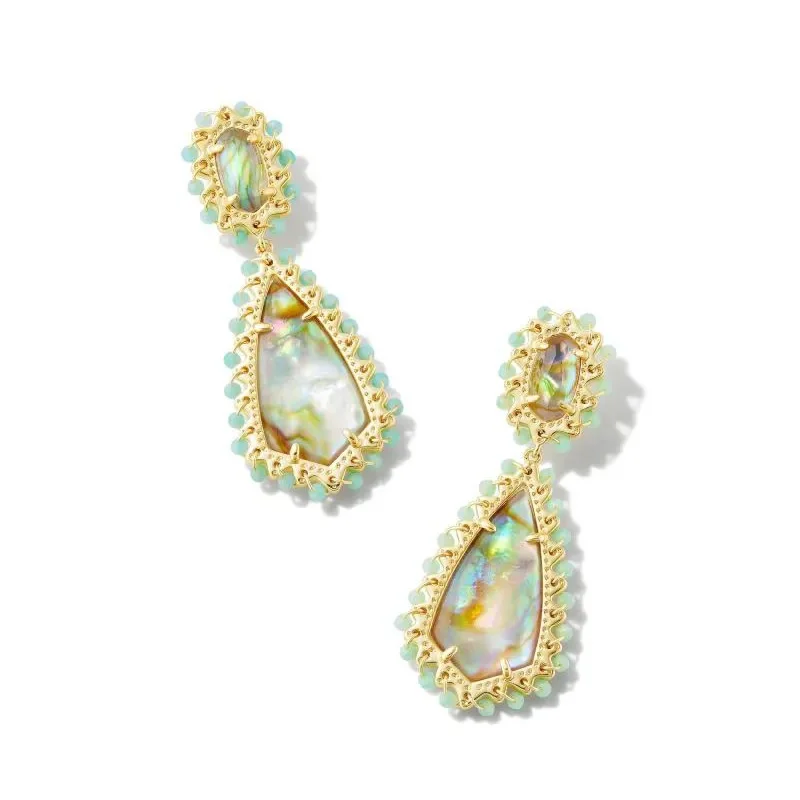 Victorian flair earrings-Kendra Scott | Beaded Camry Gold Statement Earrings in Iridescent Mix