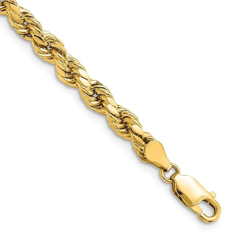 Polished bead bangles-Curata 14k Gold 4.9mm Semi solid Sparkle Cut Rope Chain Bracelet