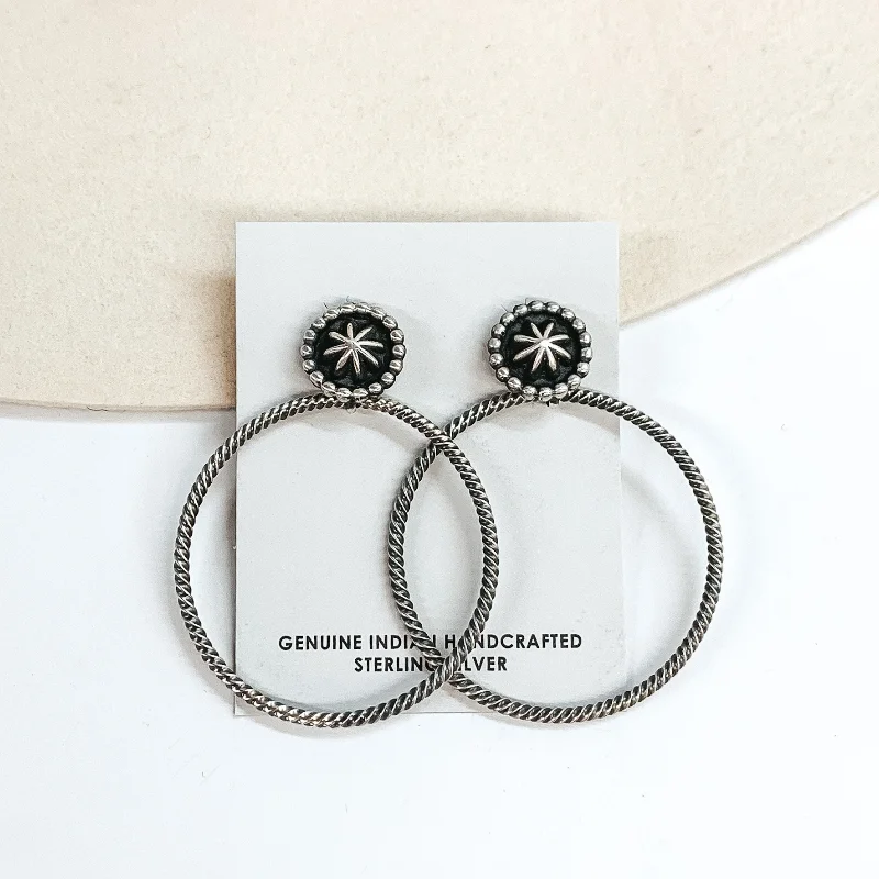 Thin hoop earrings-Verley Betone | Navajo Handmade Sterling Silver Rope Hoop Earrings on Circle Post