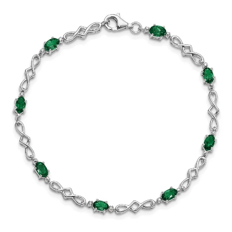 Textured metal bangles-Curata 925 Sterling Silver Polished Open back Fancy Lobster Closure Emerald and Diamond Bracelet