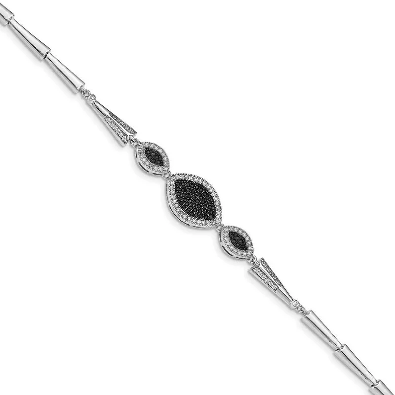 Subtle filigree bangles-Curata 925 Sterling Silver Rhod Plated Polished Black and White CZ Cubic Zirconia Simulated Diamond Bracelet 7.5 Inch