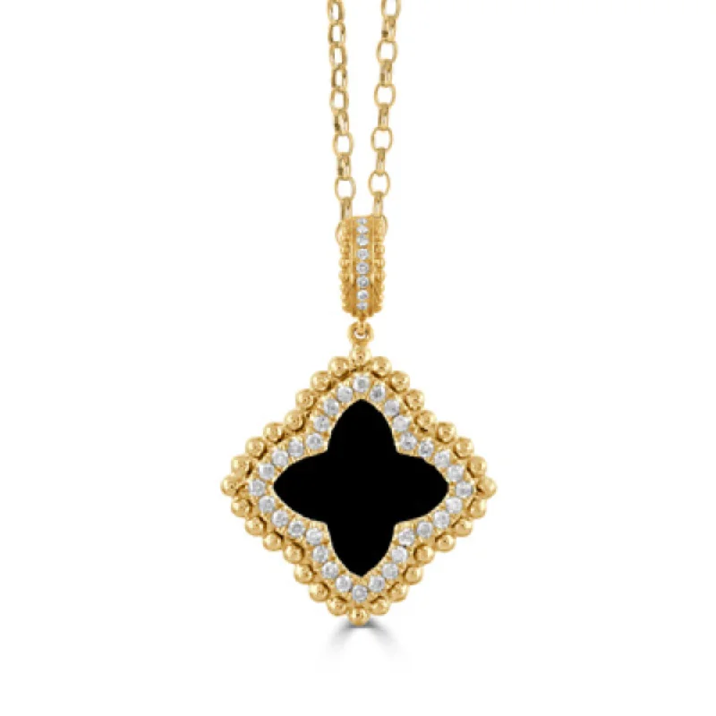 Polished disc necklaces-18k Diamond & Onyx Pendant Necklace