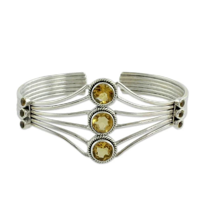 Thick gold bangles-Citrine Cuff Bracelet, 'Glamour' (India) - 7'6" x 9'6"