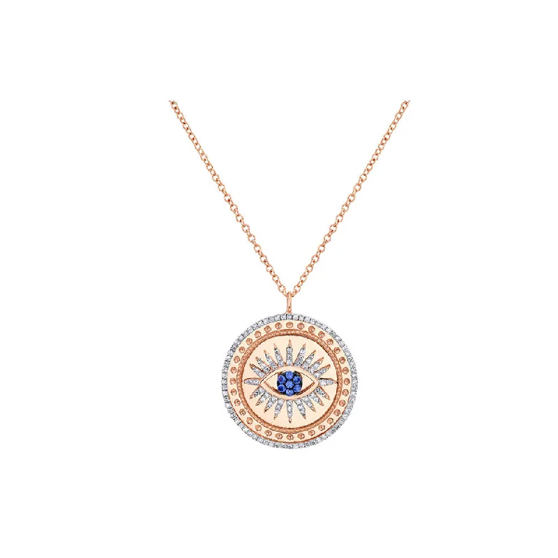 Lustrous pearl necklaces-14K Rose Gold and Sapphire Evil Eye Necklace