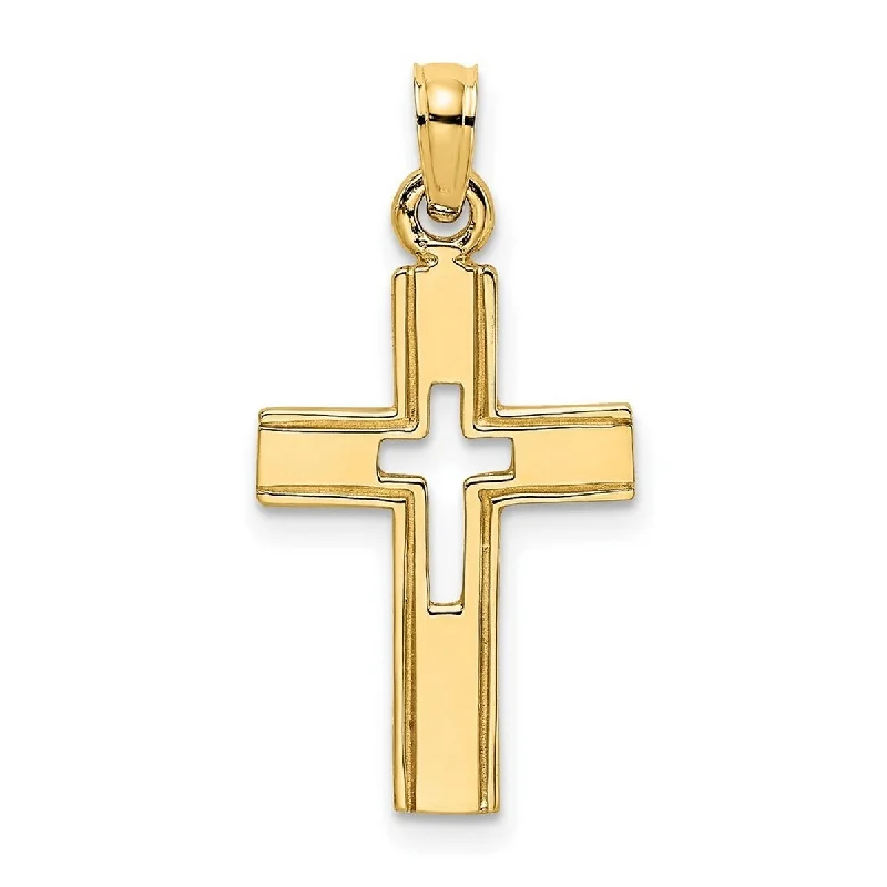 Shiny name necklaces-Curata 14k Yellow Gold Small Cut-out Framed Cut-out Cross Necklace 12mm x 19mm