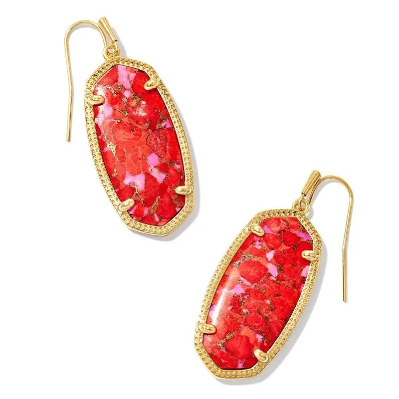 Bead weave earrings-Kendra Scott | Elle Gold Drop Earrings in Bronze Veined Red Fuchsia Magnesite