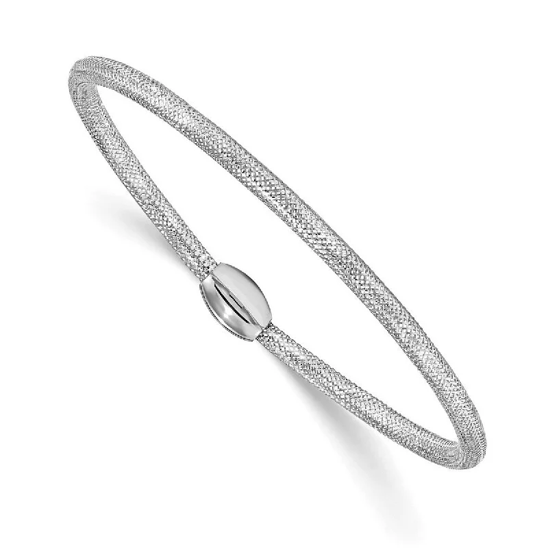 Tide shape bangles-Curata 14k White Polished Mesh Stretch Bracelet