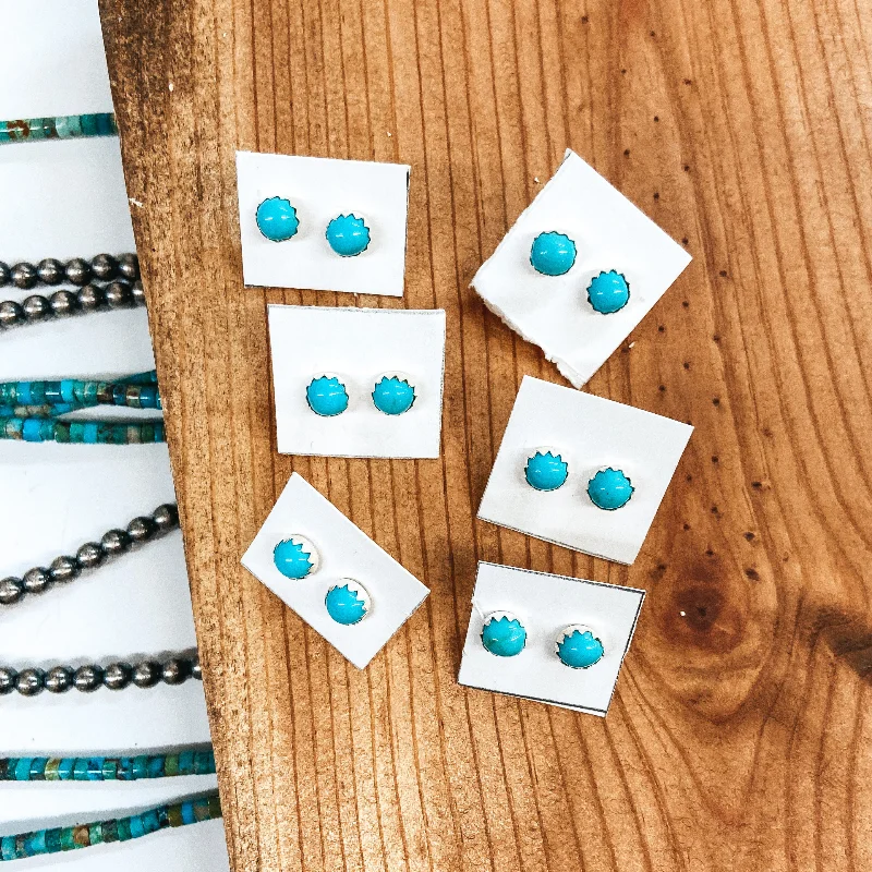 Solid cuff earrings-Navajo | Navajo Handmade Sterling Silver and Turquoise Stud Earrings