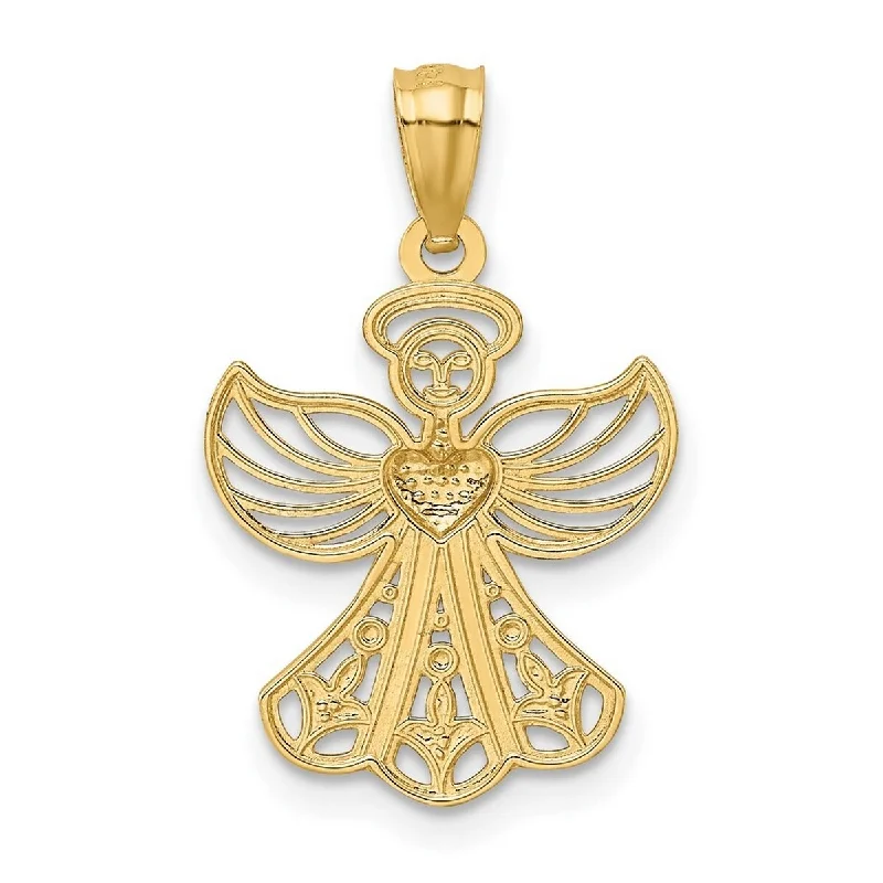 Lapis stone necklaces-Curata 14k Yellow Gold and Rhodium 18" Filigree Angel Pendant Necklace - 24.1x15mm