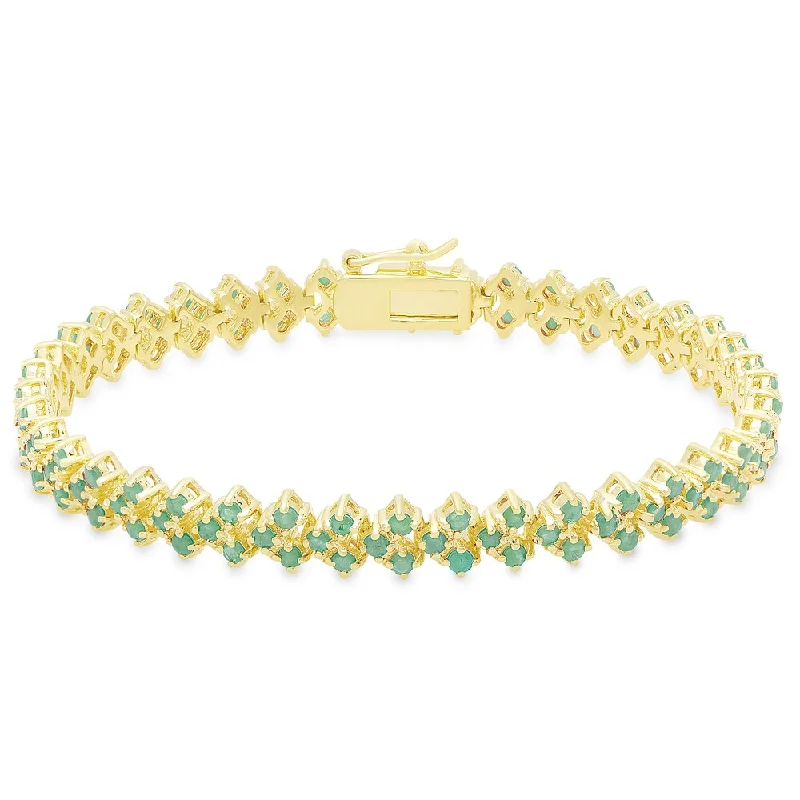 Polished bead bangles-Dolce Giavonna Gold Overlay Emerald Three Row Bracelet