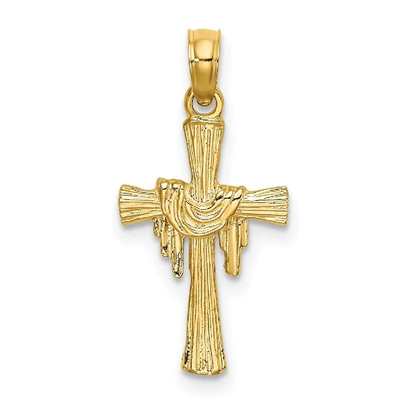 Coiled cord necklaces-Curata 14k Yellow Gold Ridged Draped Cross Pendant Necklace (10mmx22mm)