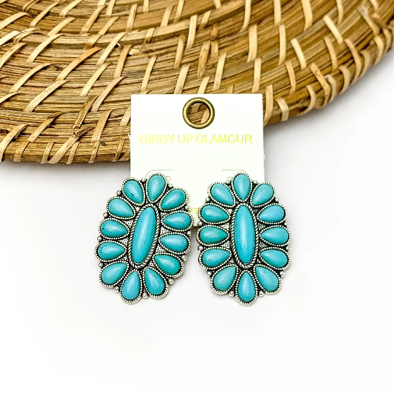 Silk fringe earrings-Oval Cluster Earrings in Turquoise