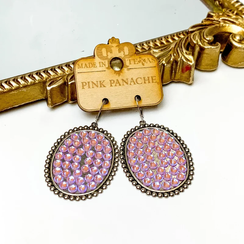 Bead braid earrings-Pink Panache | Silver Tone Oval Earrings with Lavender Crystals