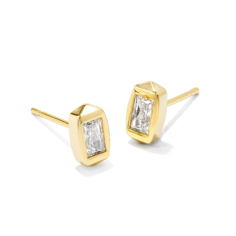 Pure stud earrings-Kendra Scott | Fern Gold Crystal Stud Earrings in White Crystal