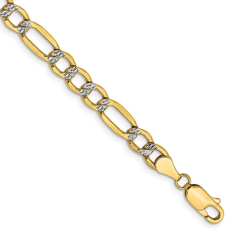 Dove motif bangles-Curata 14k Yellow Gold Solid Lobster Claw Closure 4.5mm Pave Curb Chain Bracelet