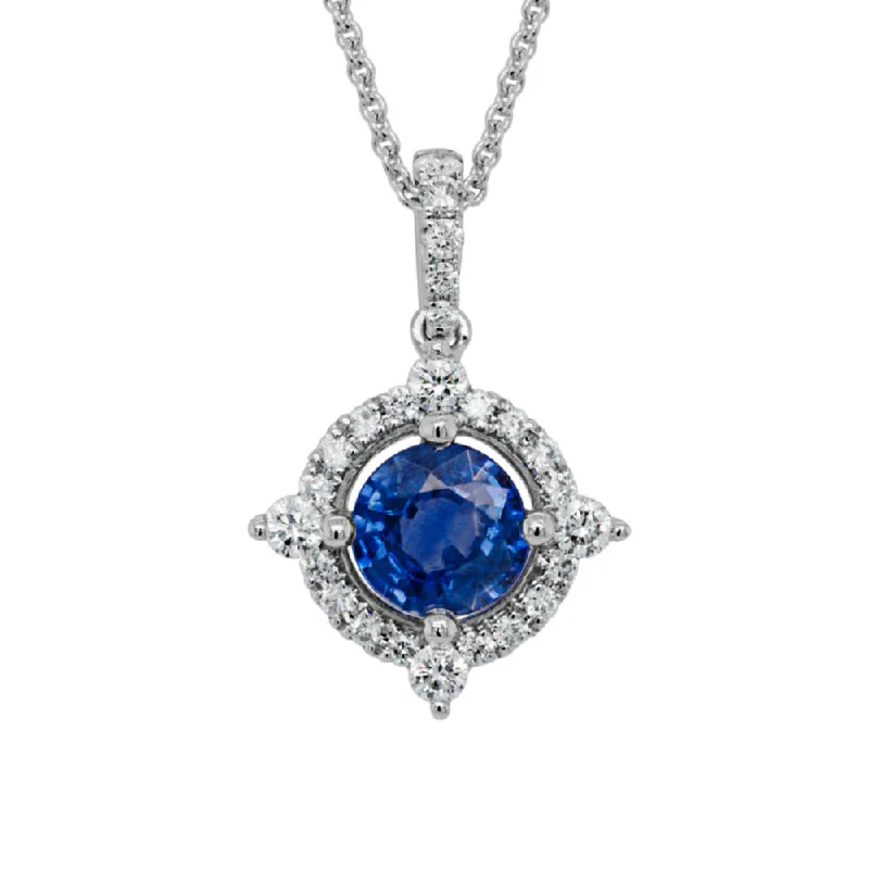 Silk thread necklaces-14W Sapphire & Diamond Halo Pendant Necklace