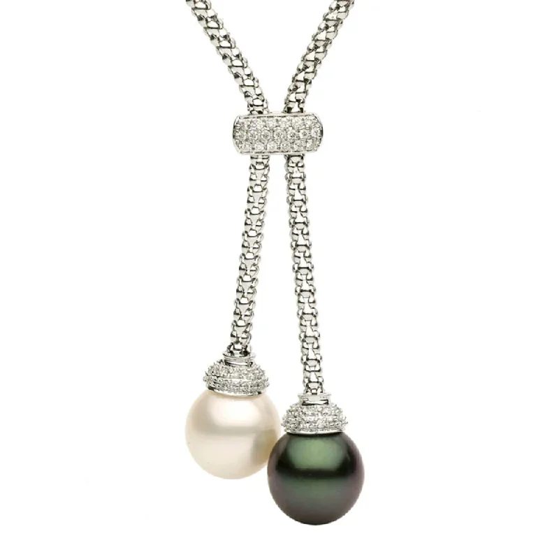 Tilted design necklaces-18k South Sea & Tahitian Pearl Lariat Necklace