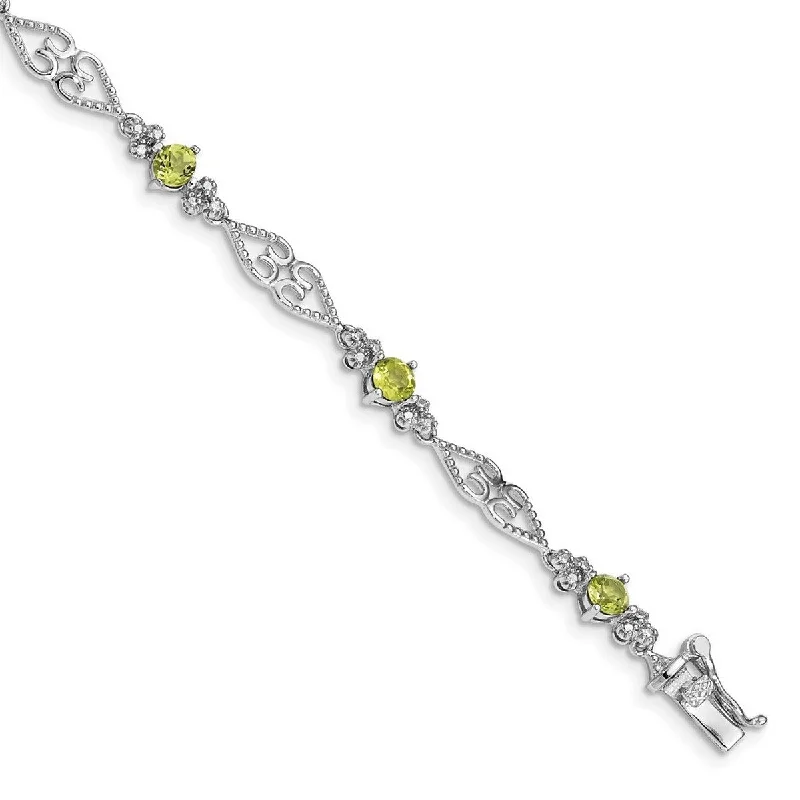 Stretch thread bangles-Curata 925 Sterling Silver Textured Polished Box Catch Closure Diamond Peridot Bracelet